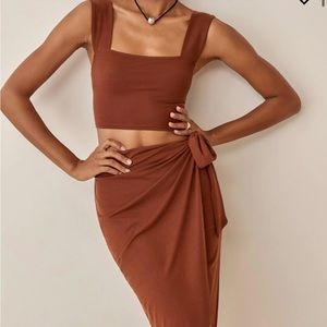 Reformation Rika Knit Set Wrap skirt and crop top